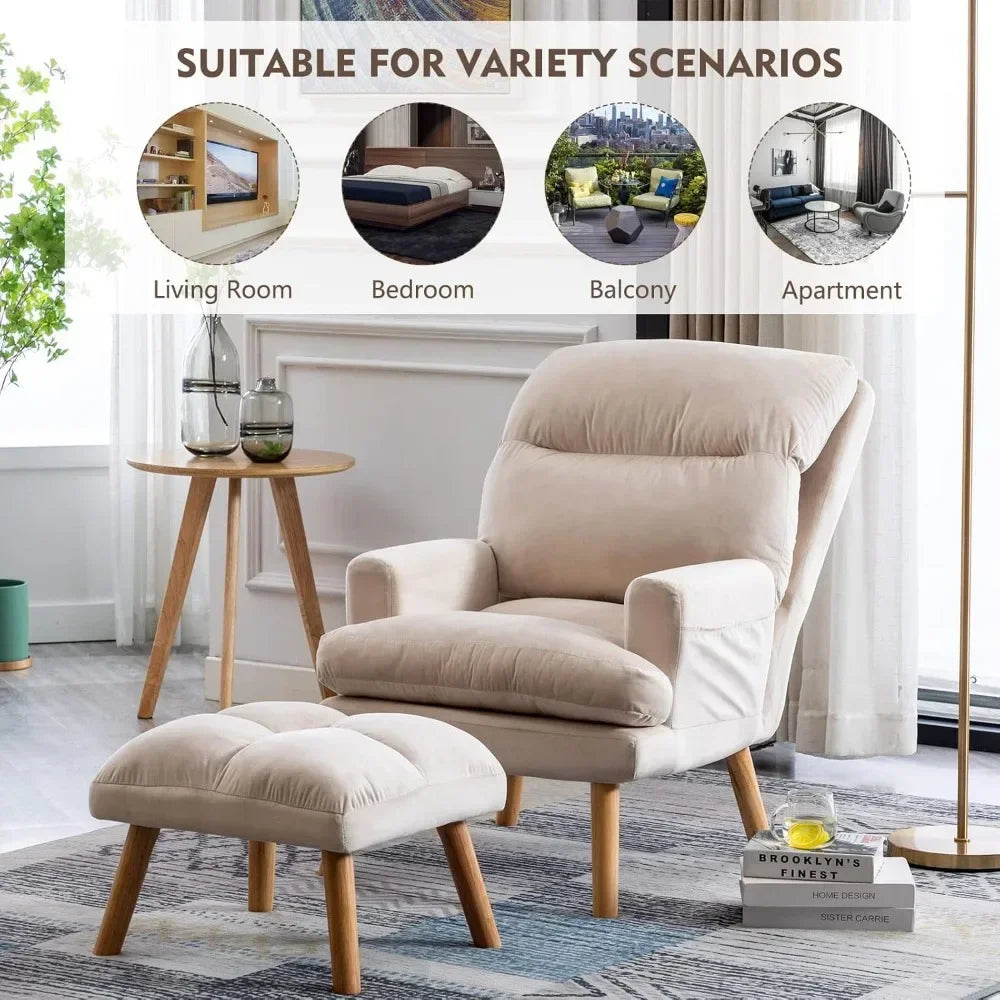 HUANZHUANG Accent Chair With Ottoman And Adjustable Backrest Side Pockets