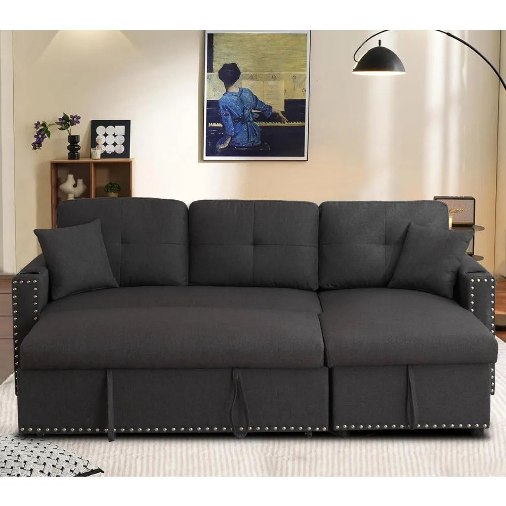 ANGDUO Convertible Sleeper Sofa With Pull Out Bed Storage