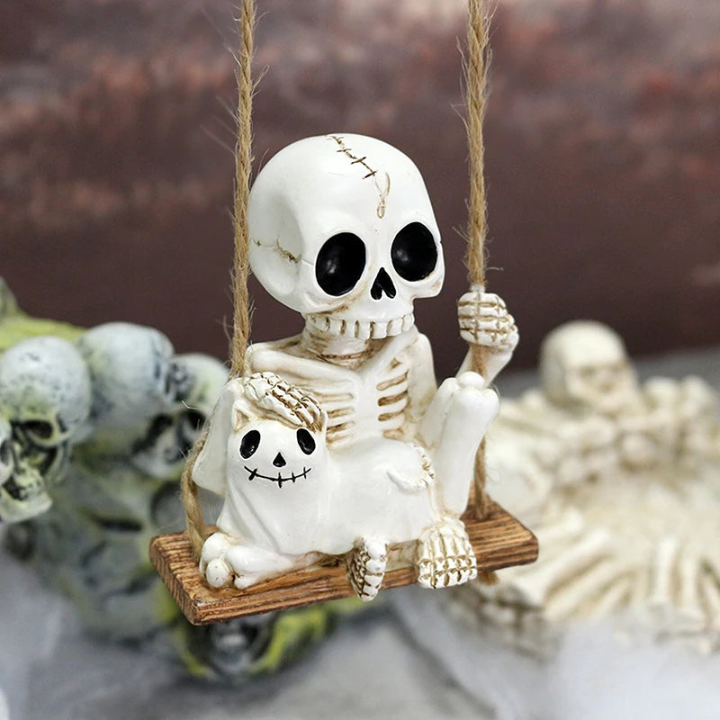 Liaoning Zhejiang Polyresin Halloween Swing Skull Holding Ghost GardenPatioDisplay Statue