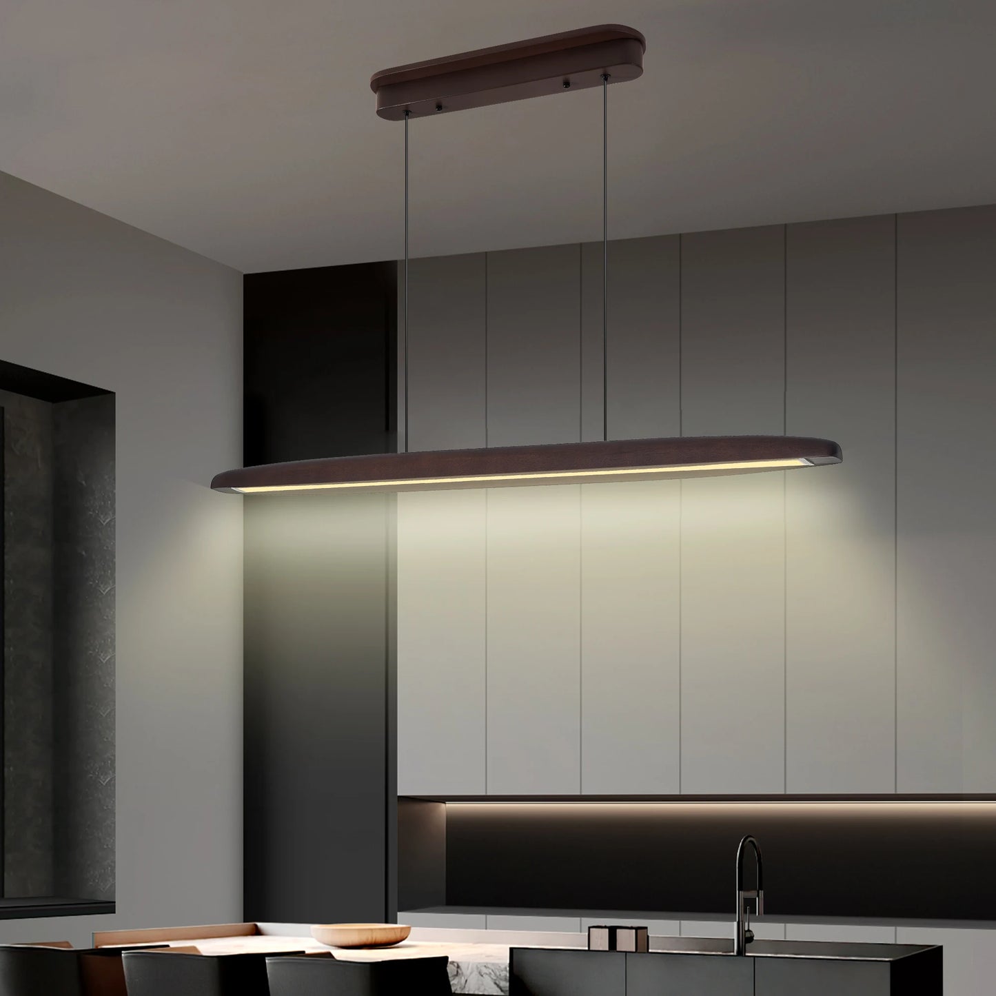 ARLGSITE Wood Led Linear Pendant Light Dimmable Island