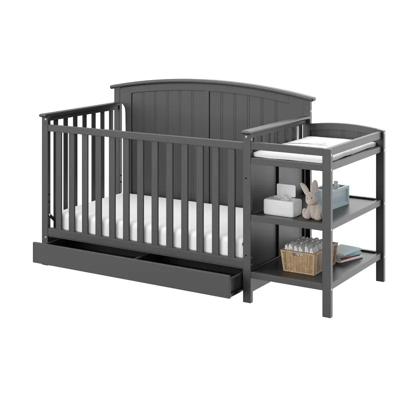 5-in-1 Convertible Crib and Changer with Drawer (Gray) – GREENGUARD Gold Certified, Crib and Changing Table