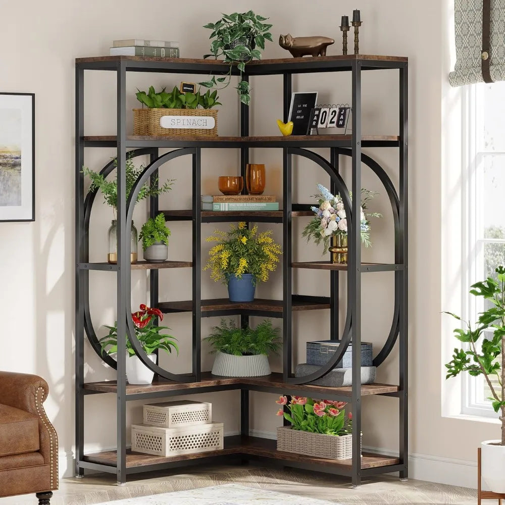 L Shaped Corner Bookshelf With Metal Frame For Storage