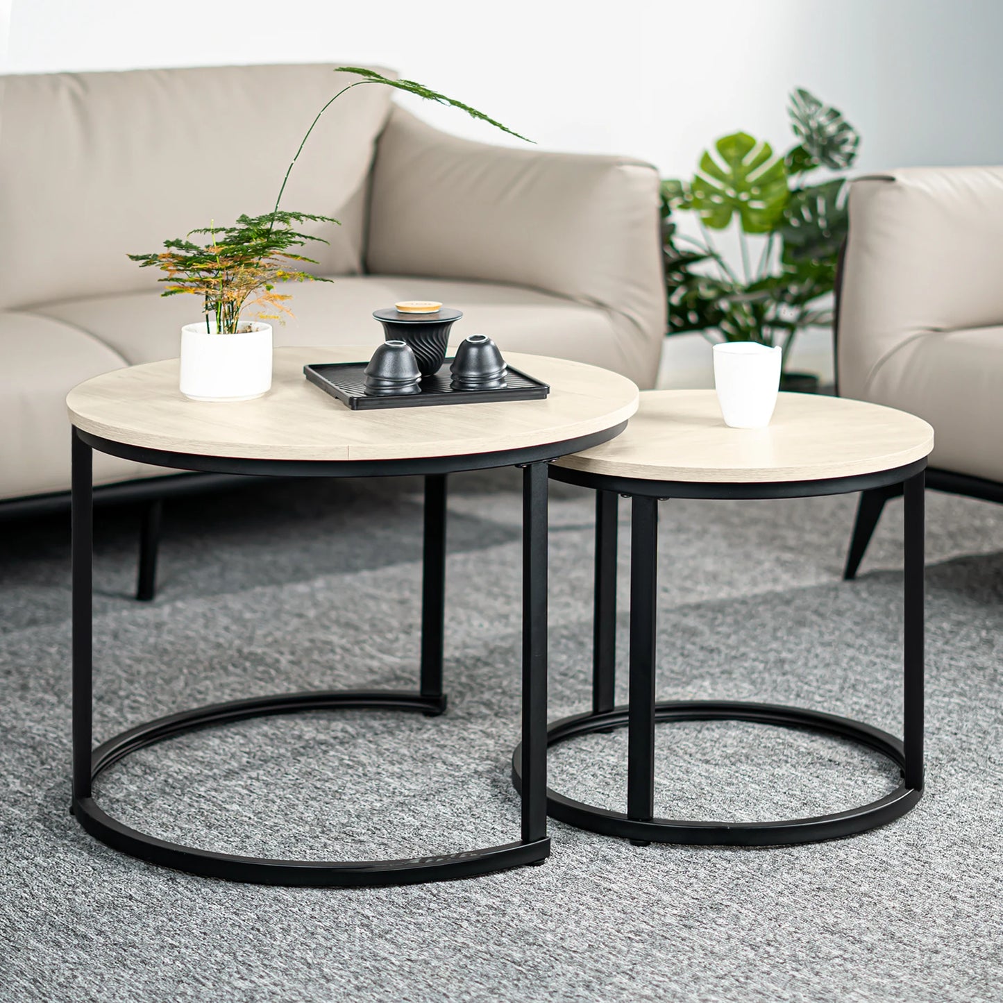 Hign-concerned Round Nesting Coffee Table Set Metal Frame