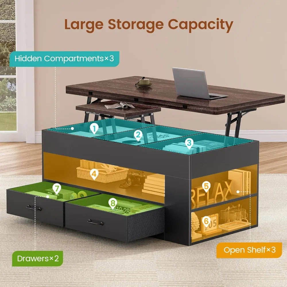 Lift Top Coffee Table With Storage And Hidden Compartment