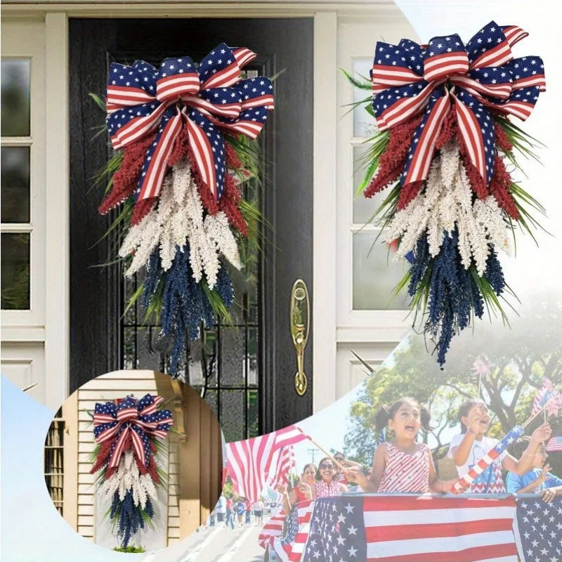 Patriotic Front Door Wreath 4th of July Blue Red White