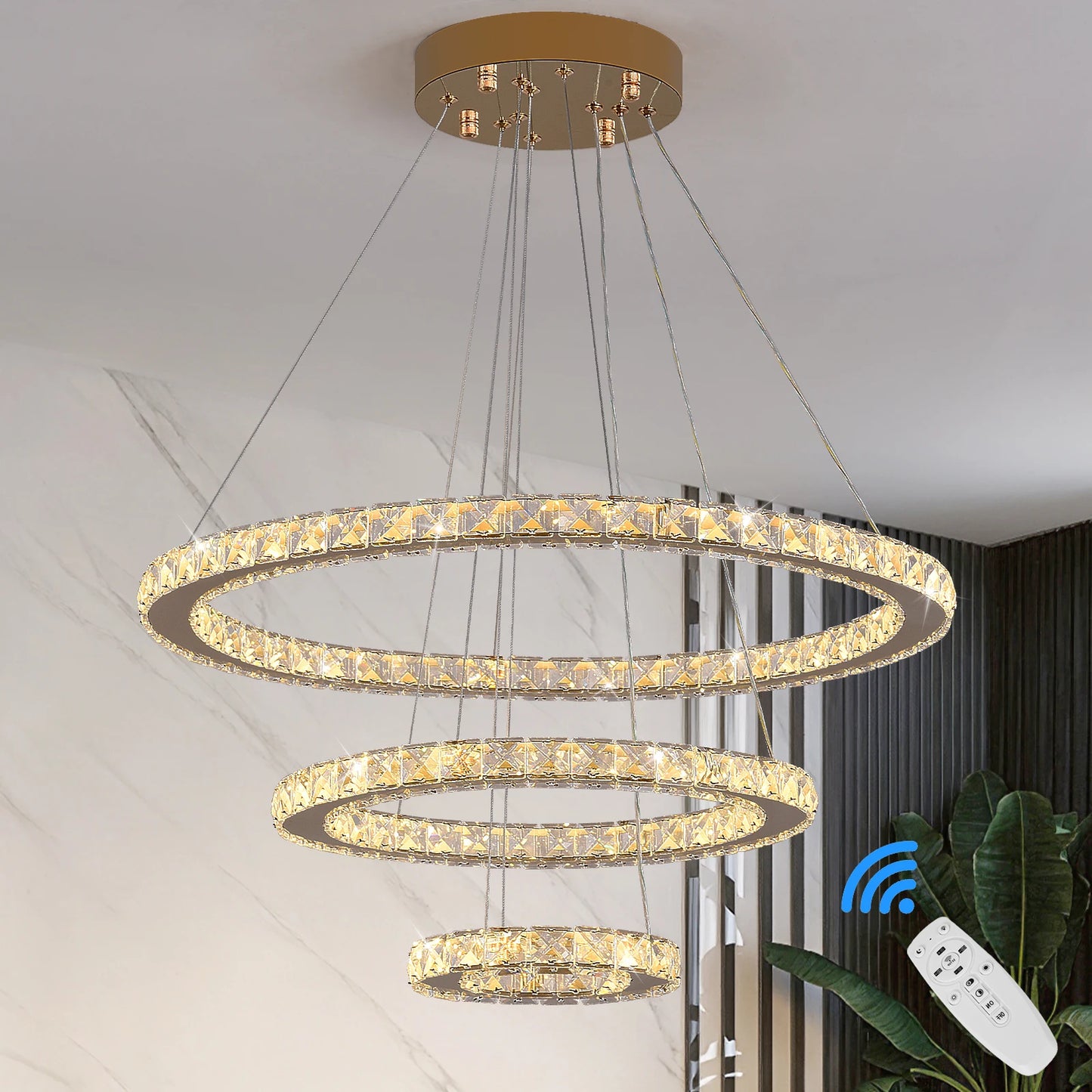 Crystal Luxury Pendant Lights for Living Room Remote Control Chandelier Lamp Bedroom Dining Room Smart Hanging Lighting Fixtures
