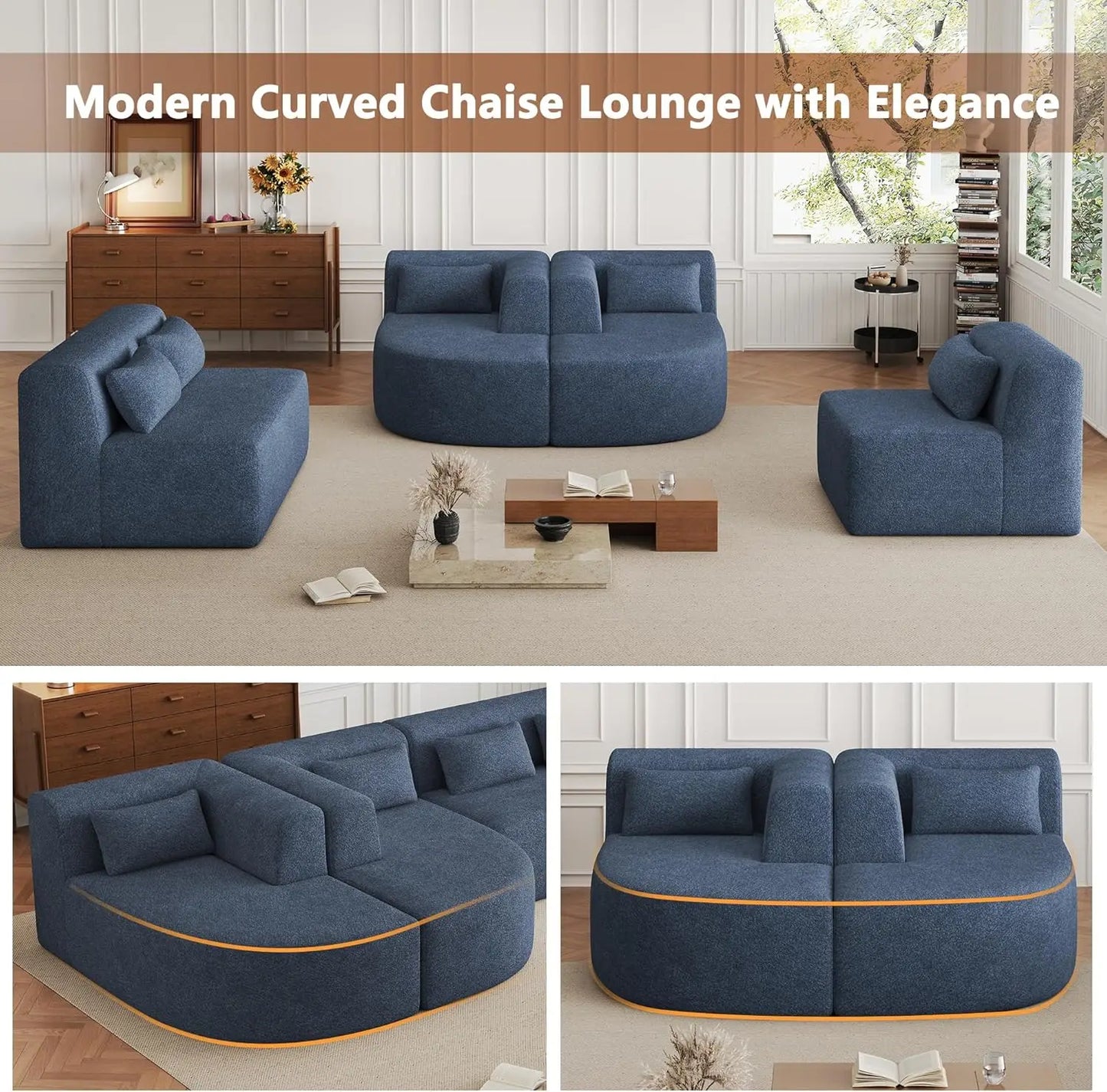 XMSJ Modular Sofa Boucle Fabric With 2 Chaise Lounges