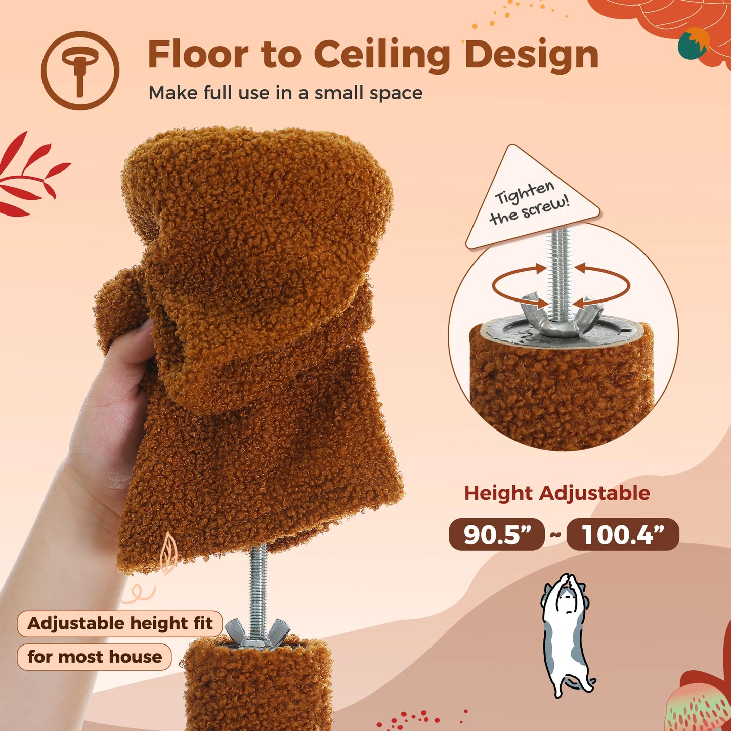 PETEPELACN Cat Tree Floor To Ceiling Tower With Hammock