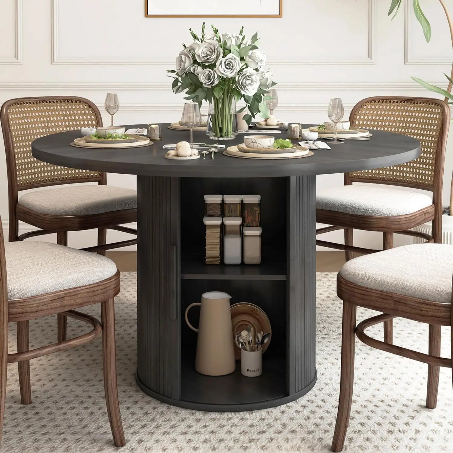 XMSJHign-concerned Round Dining Table For Four With Storage