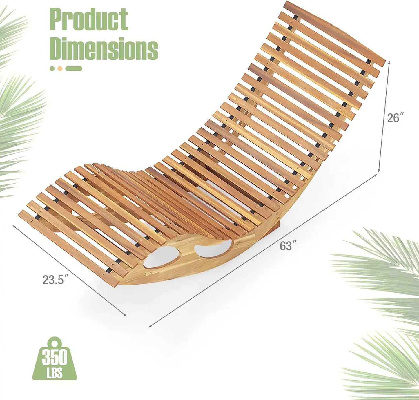 Outdoor Acacia Wood Rocking Chaise Lounge Chair Set of 2 with Slatted Backrest and Seat