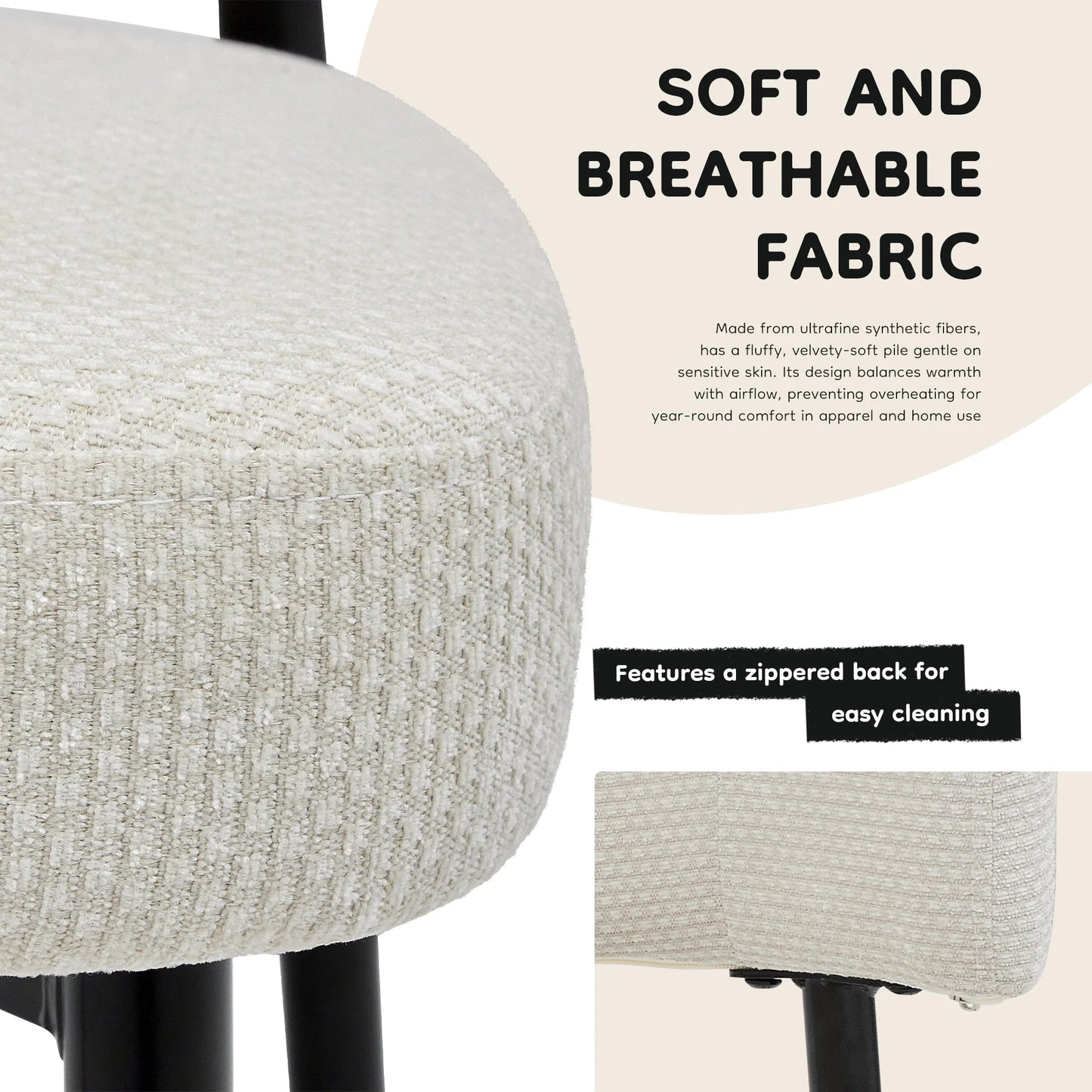 JHK Round Dining Chairs Set of 4 Breathable Fabric Modern Mid Century