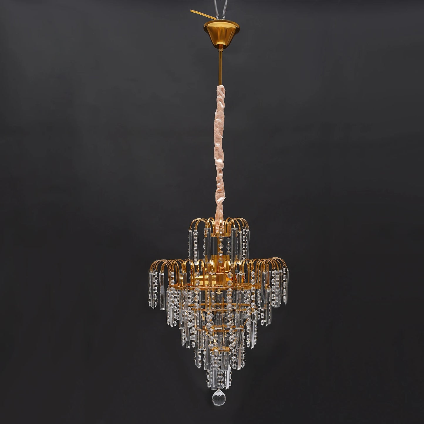 Crystal Chandelier with Adjustable Chain in Golden Tone