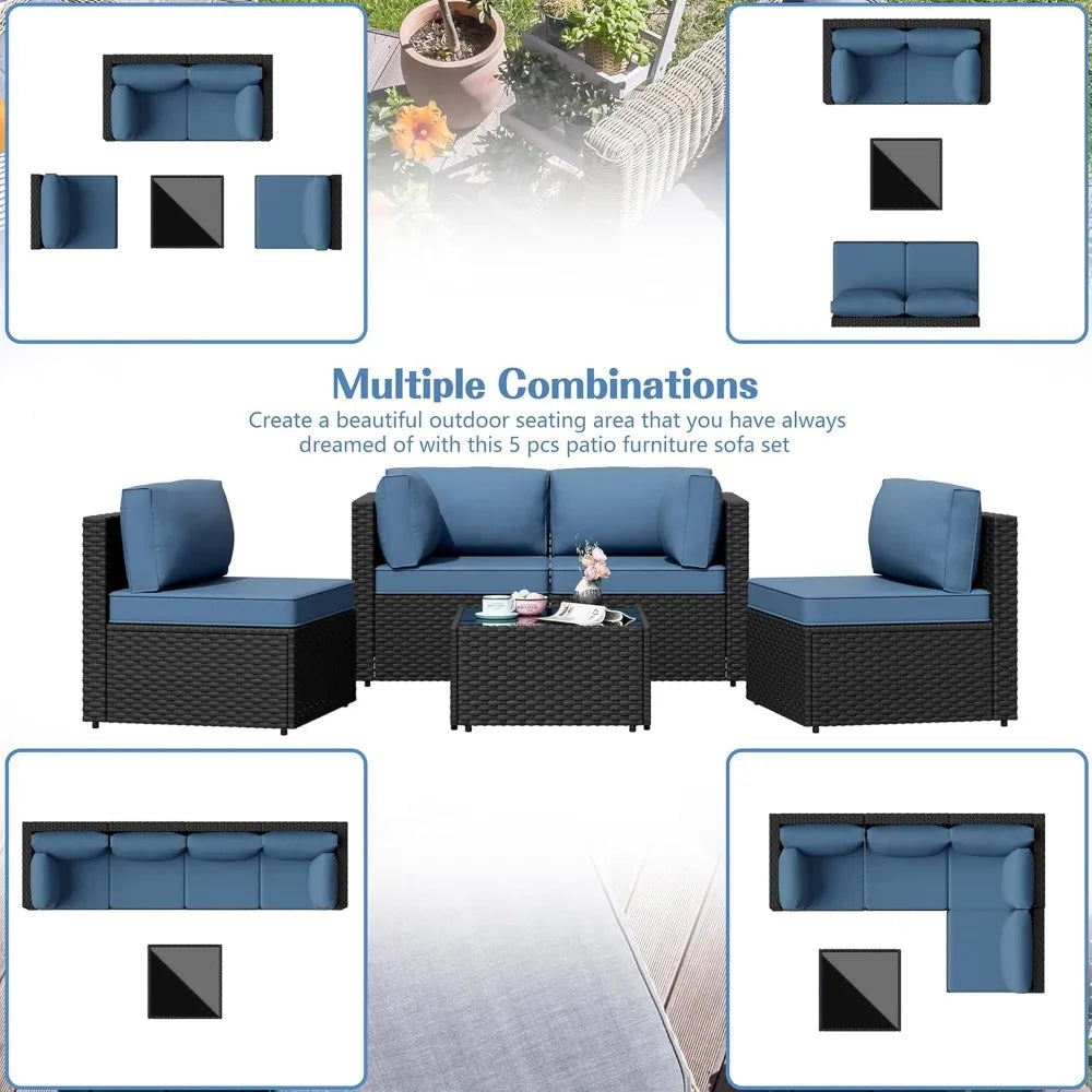 Outdoor PE Wicker Sectional Sofa Set With Coffee Table