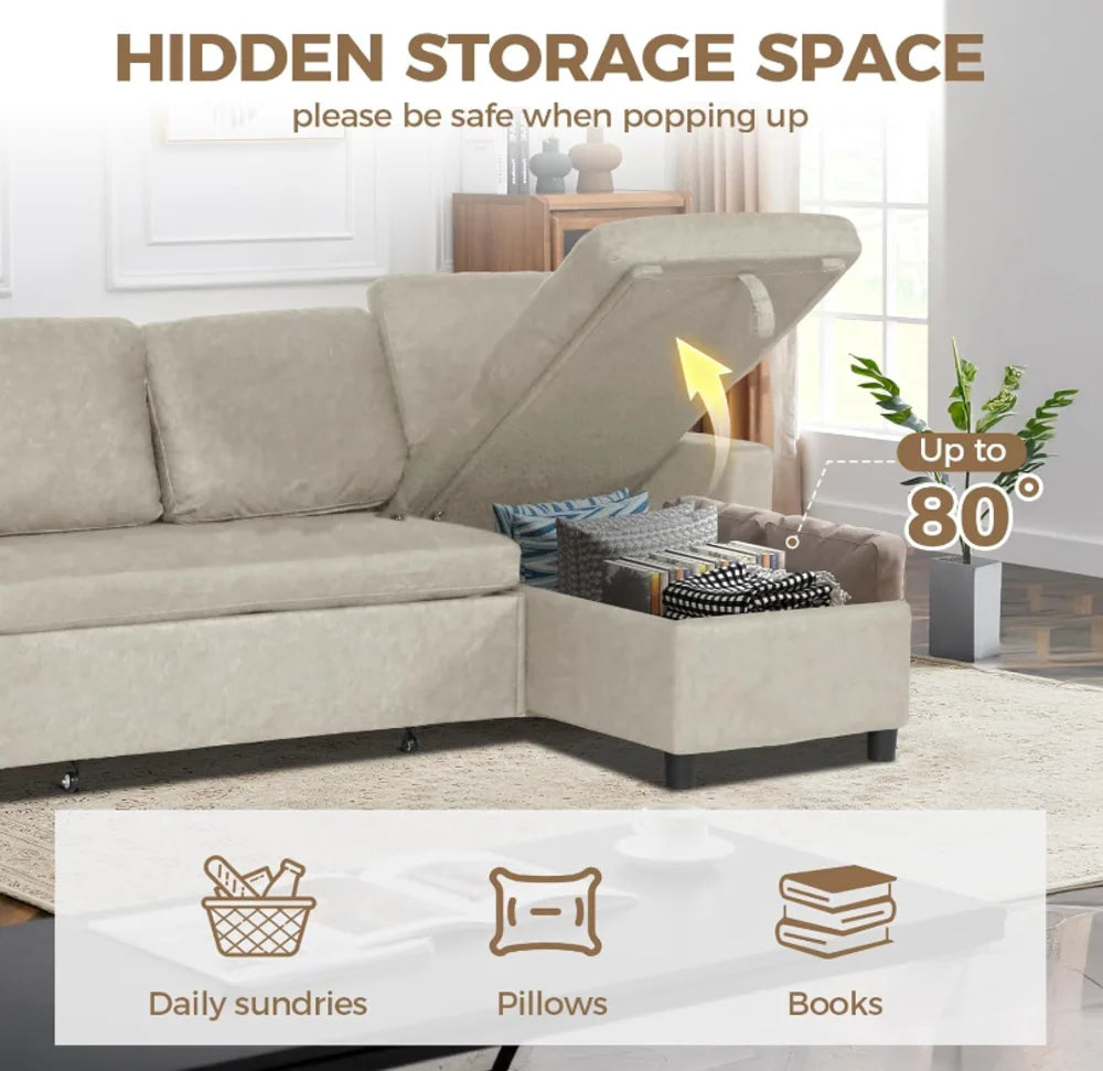 SEOGWIS Convertible Sectional Sofa Sleeper With Storage