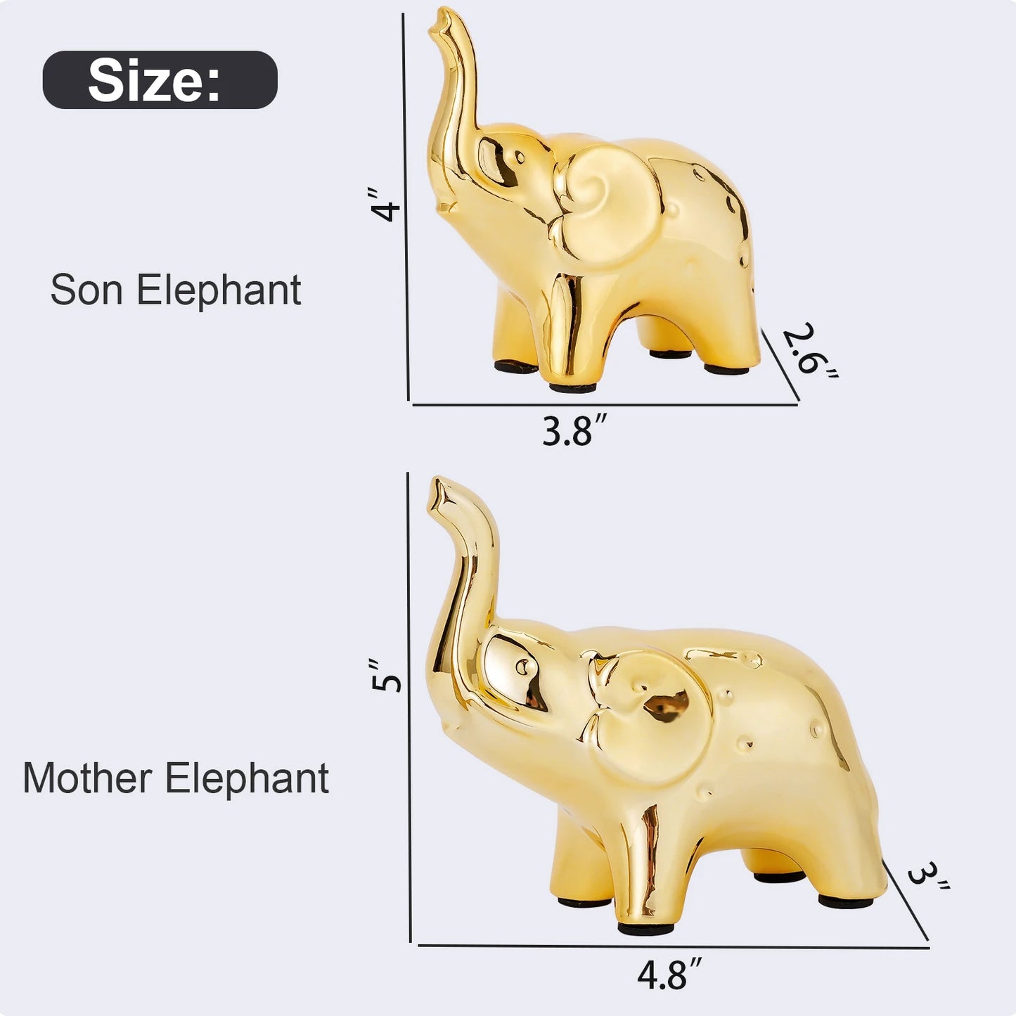 Ceramic Elephant Statue Pair Animal Sculpture Craft for Home Office Desktop Decor Wealth Lucky Gift