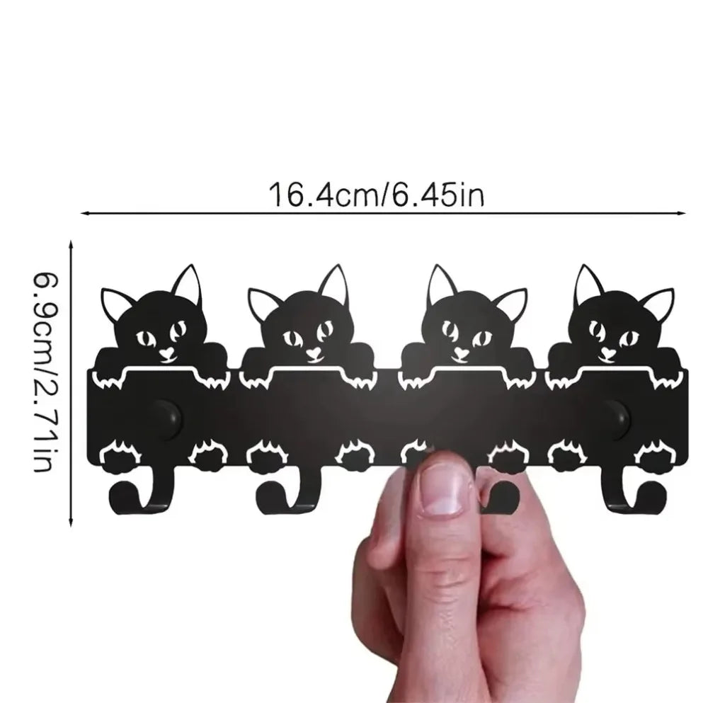 Decorative Black Metal Cats Key Rack Wall Mounted Key Holder Stylish Functional Entryway Storage