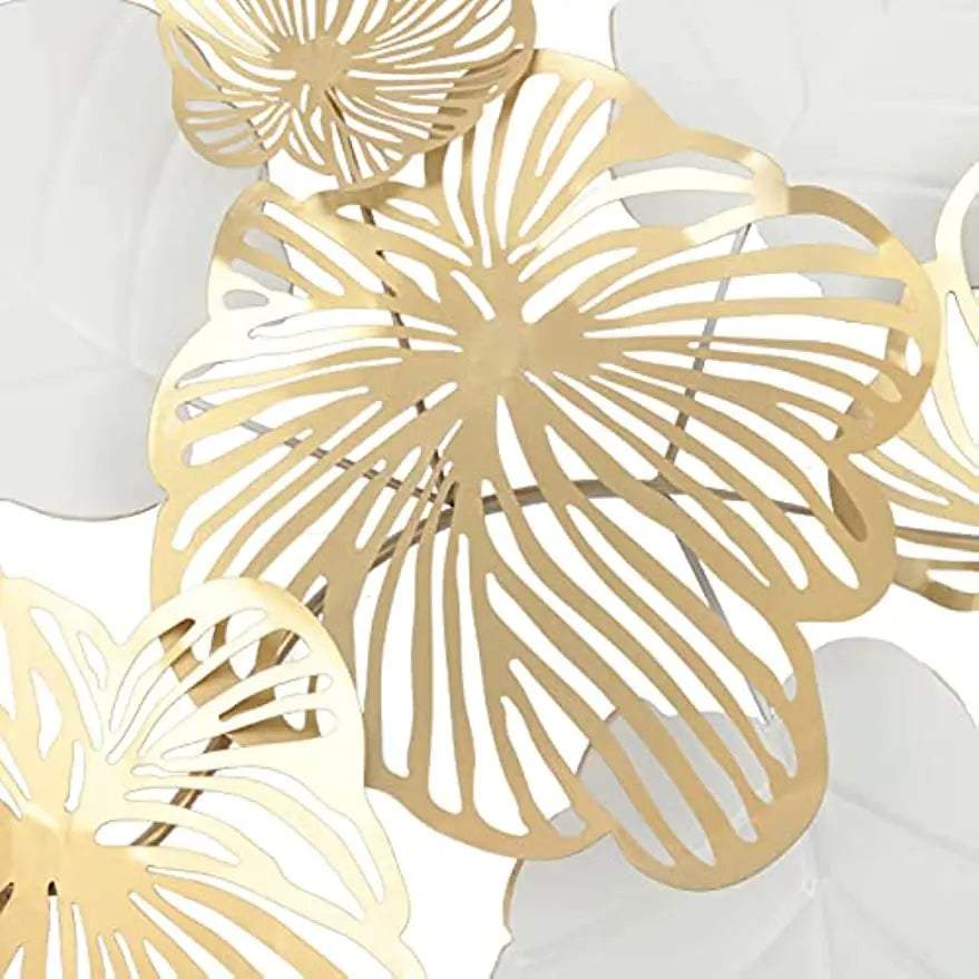 3D Metal Wall Decor Art Leaves Modern Home Sculptures Gold Flower Blooming