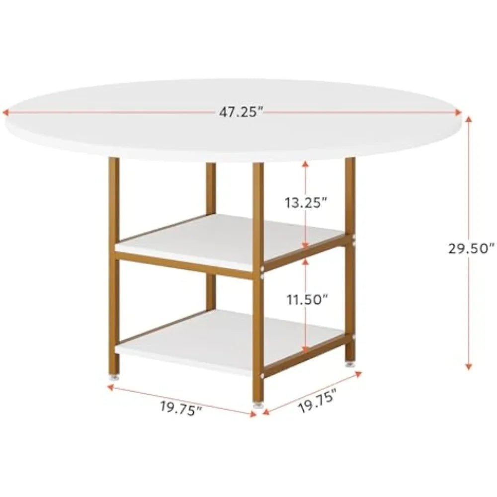 Round Dining Table With Metal Frame And Storage For Four