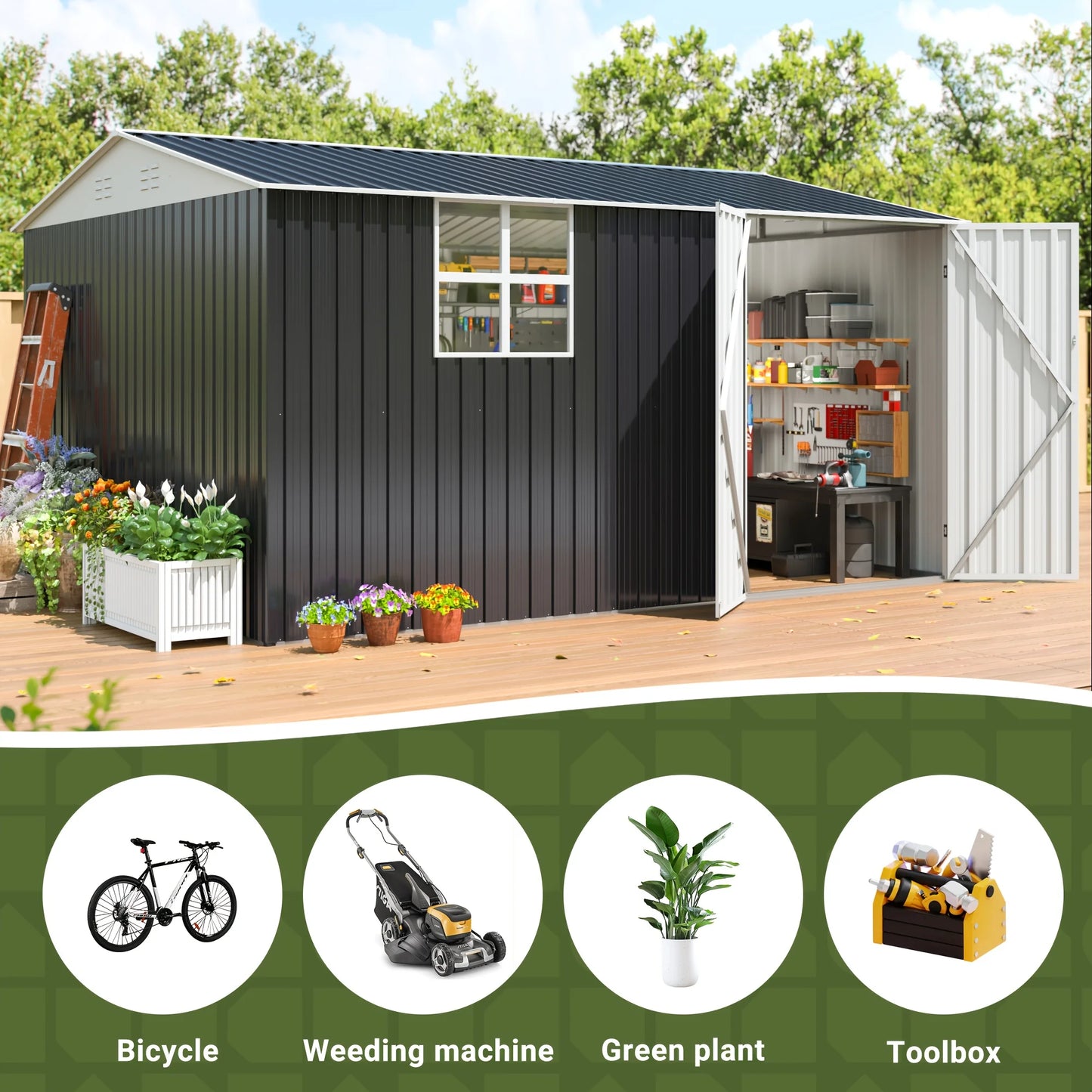 Polar Aurora Outdoor Metal Storage Shed With Windows