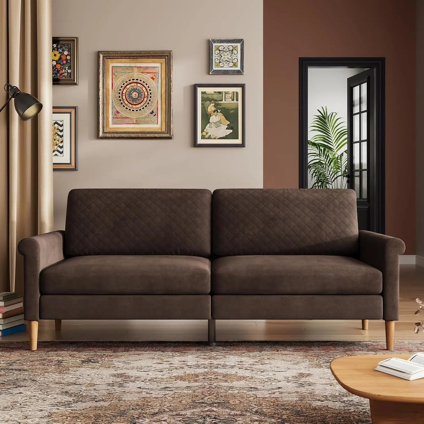 65" Beige Loveseat Sofa, Comfy Small Couch for Living Room