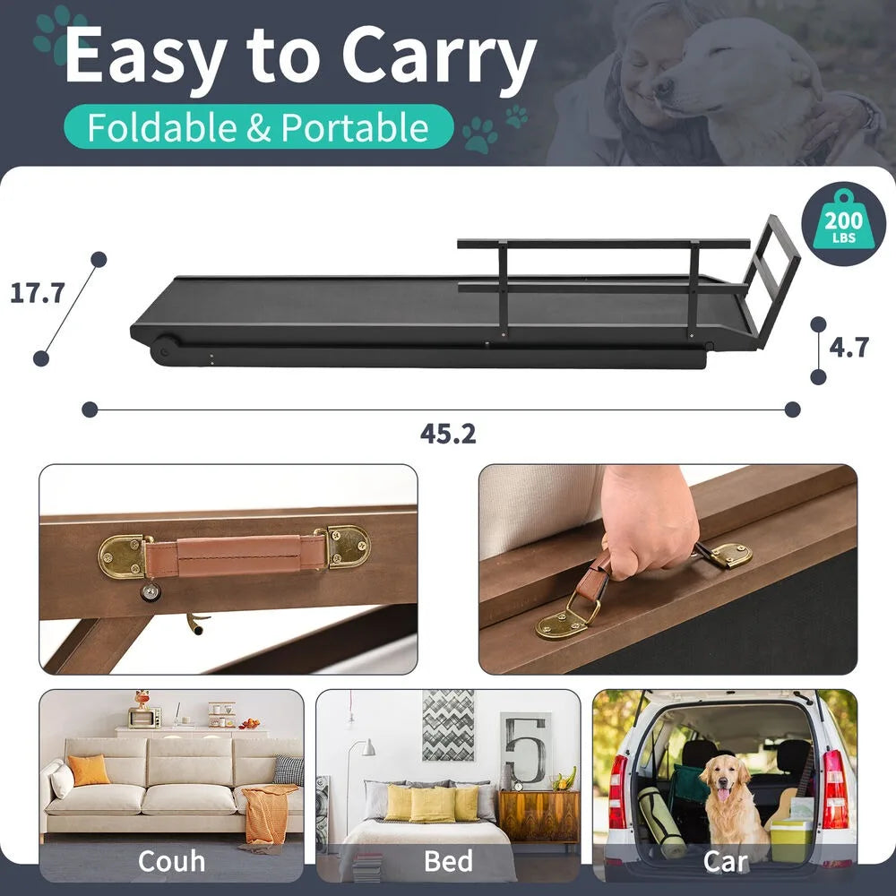 Dog Door Adjustable Folding Ramp For Bed And Car Use