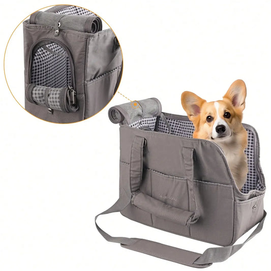 Removable Women's Pet Carrying Handbag Dark Gray Small Dog Cat Carrier Purse for Walking Cats Puppies