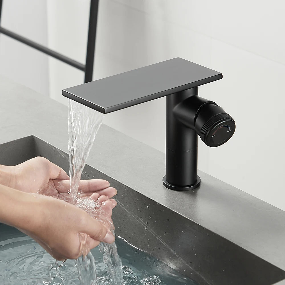 Bathroom Waterfall Basin Sink Faucet Black Brass Hot Cold Mixer