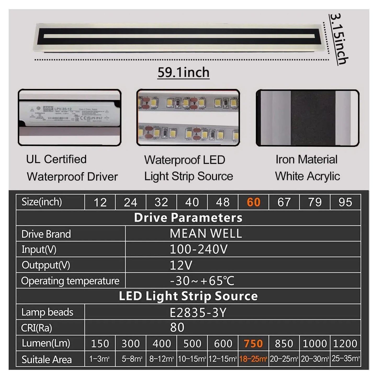 Outdoor Long Strip Modern LED Wall Lighting Fixture Lamps