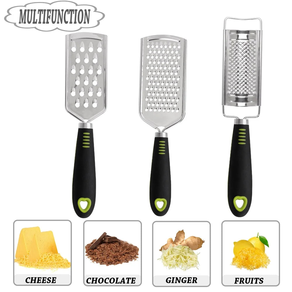 Stainless Steel Cheese Grater Set Handheld Zester Kitchen Shredder Tool Non Slip PP Handle Easy Clean Compact Storage Rust Resistant