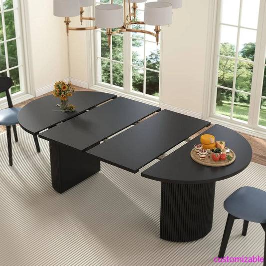 XMSJ Modern Extendable Dining Table For 4 To 8 Seats Round Oval Fluted Base For Dining Room