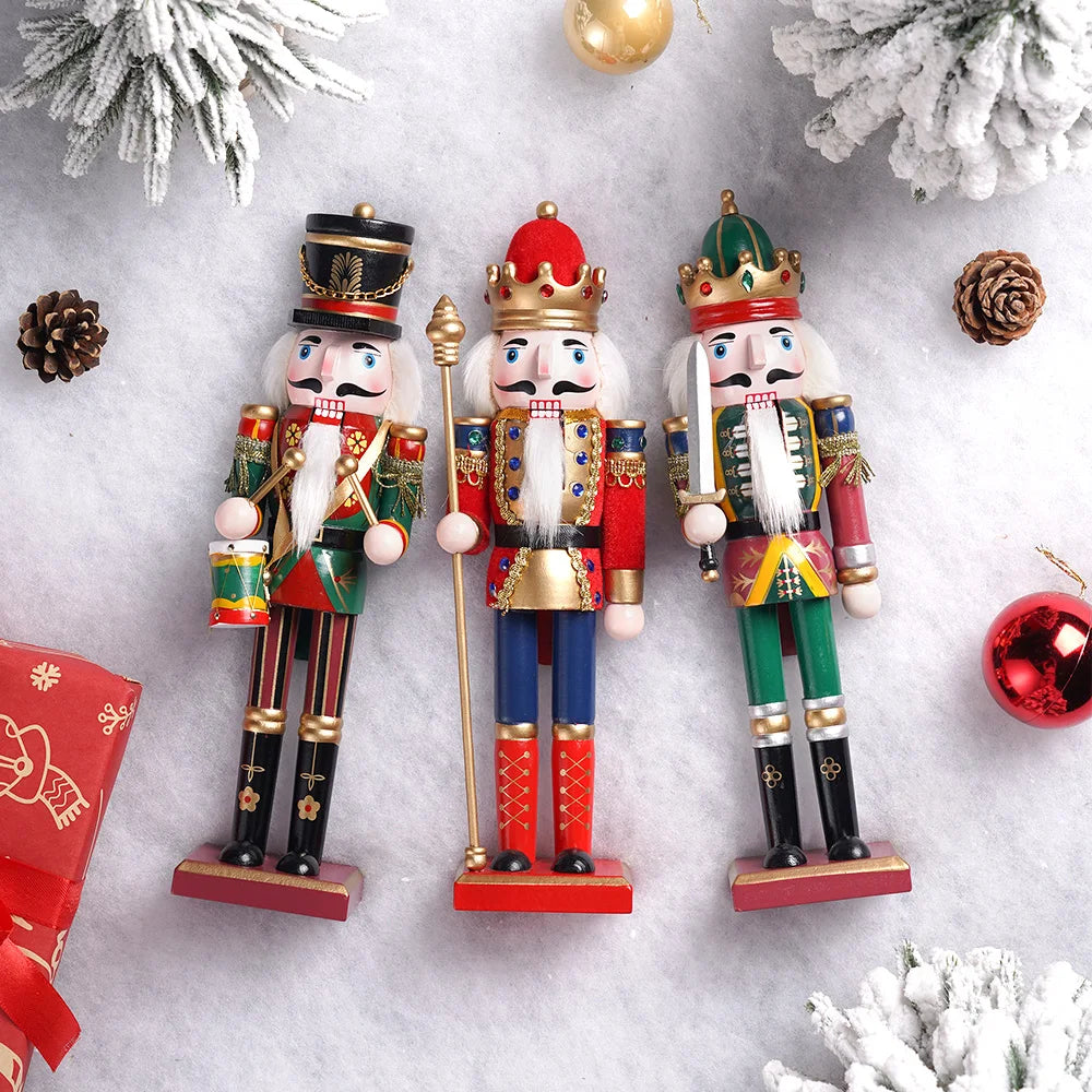 Three Piece Wooden Nutcracker Set King Drummer Soldier Christmas Decorations