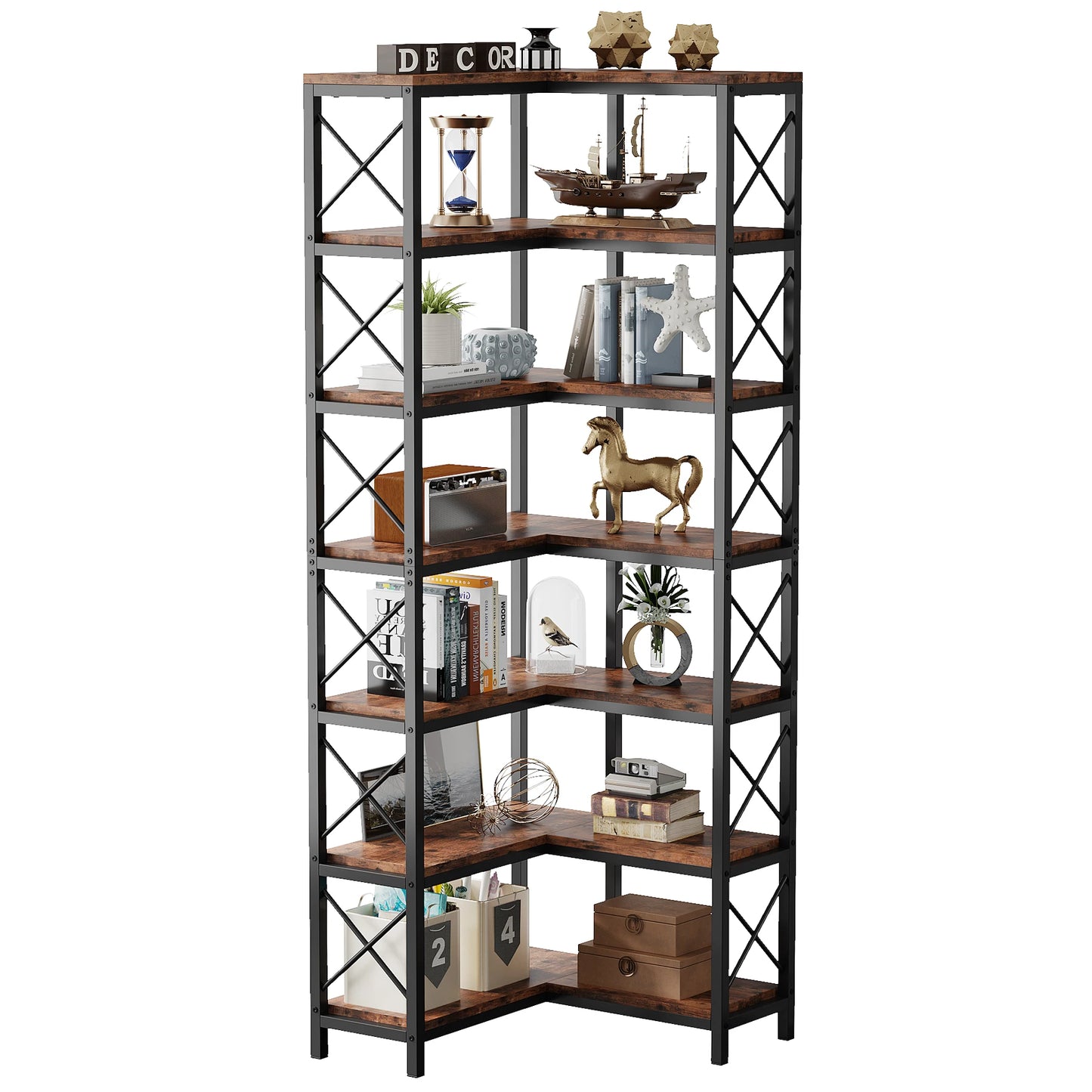 Tribesigns 7-Shelf Corner Bookshelf Modern Tall Bookcase