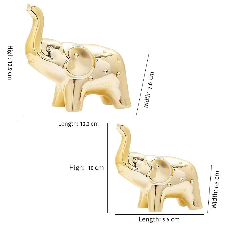 Ceramic Elephant Statue Pair Animal Sculpture Craft for Home Office Desktop Decor Wealth Lucky Gift