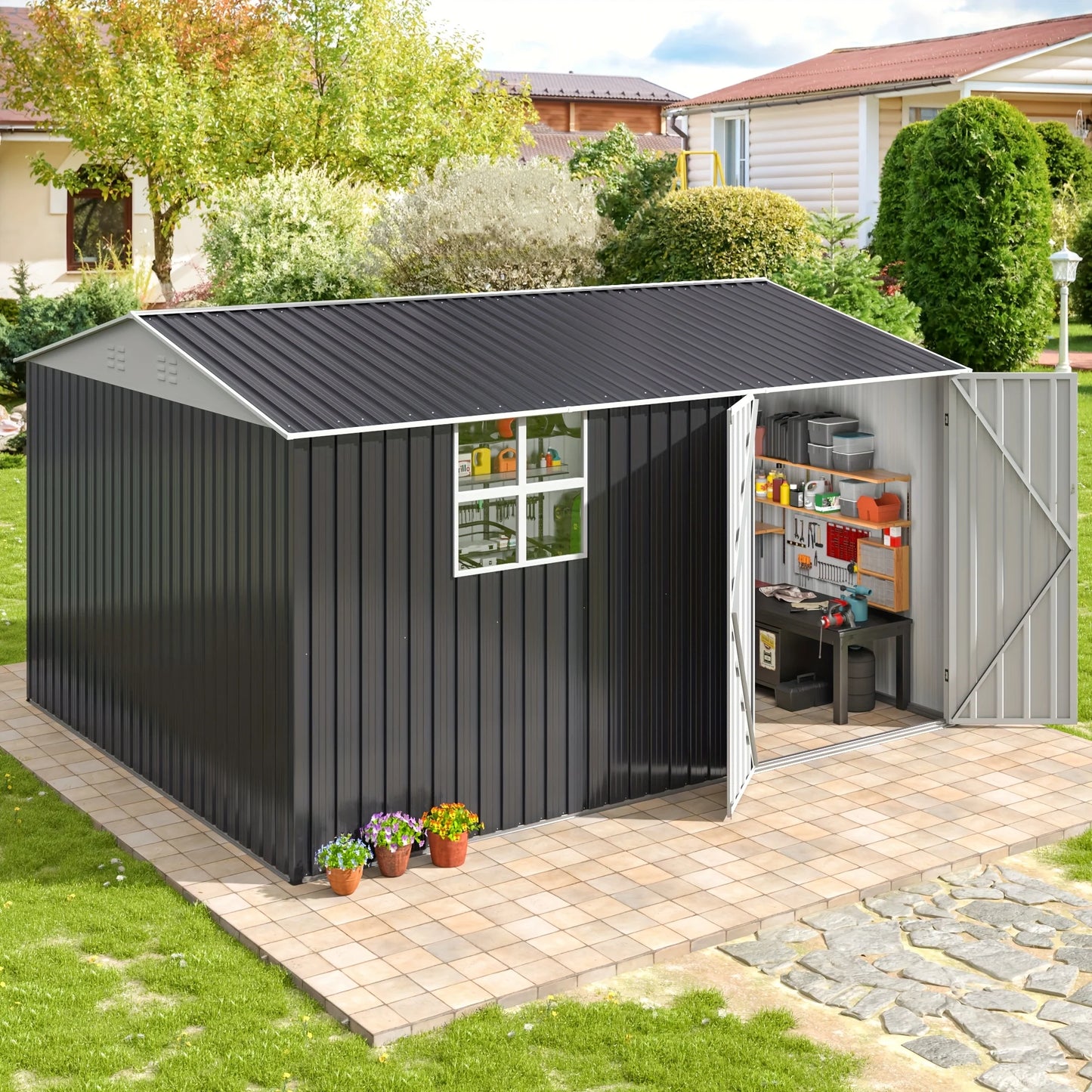 Polar Aurora Outdoor Metal Storage Shed With Windows