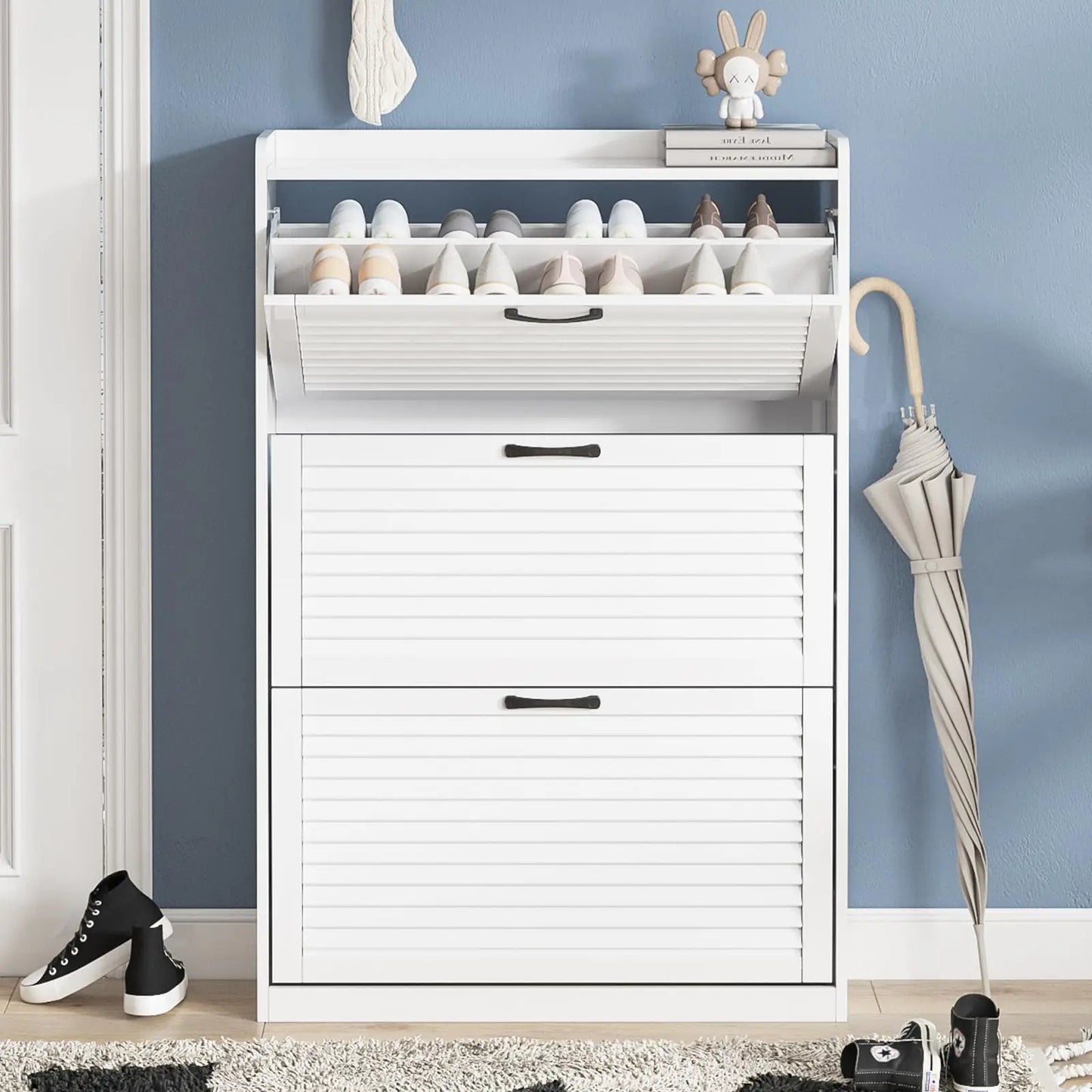 Vabches Shoe Cabinet with Three Flip Drawers Freestanding Shoe Storage Organizer for Entryway Narrow Furniture