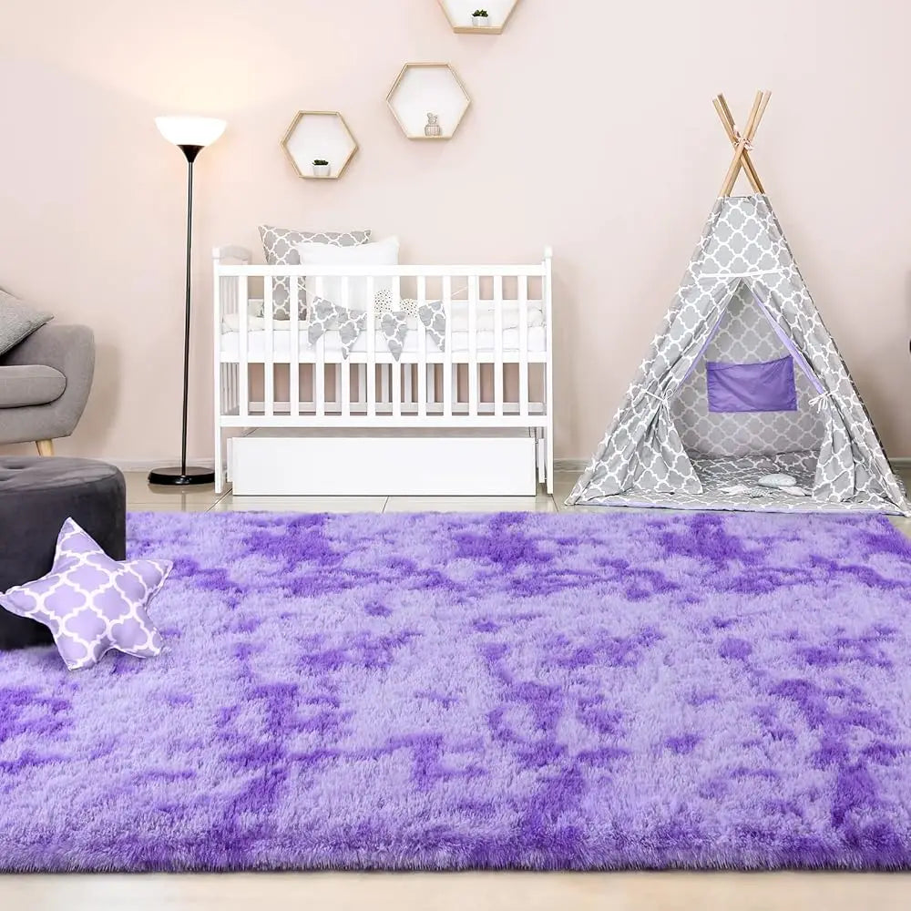 Purple Tie Dyed Large Rugs For Living Room 4x6 Feet Shaggy Rug Fluffy Throw Carpets Ultra Soft Plush Modern Indoor Fuzzy Rugs