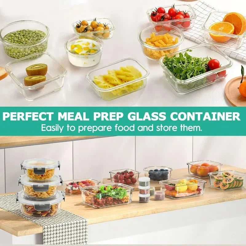 Glass Food Storage Containers with Lids Set, Airtight Meal Prep Containers