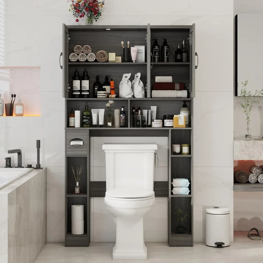 Farmhouse Over Toilet Storage Cabinet Barn Doors Organizer