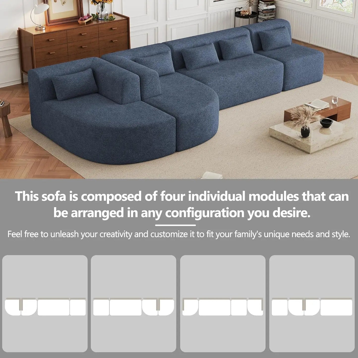 XMSJ Modular Sofa Boucle Fabric With 2 Chaise Lounges