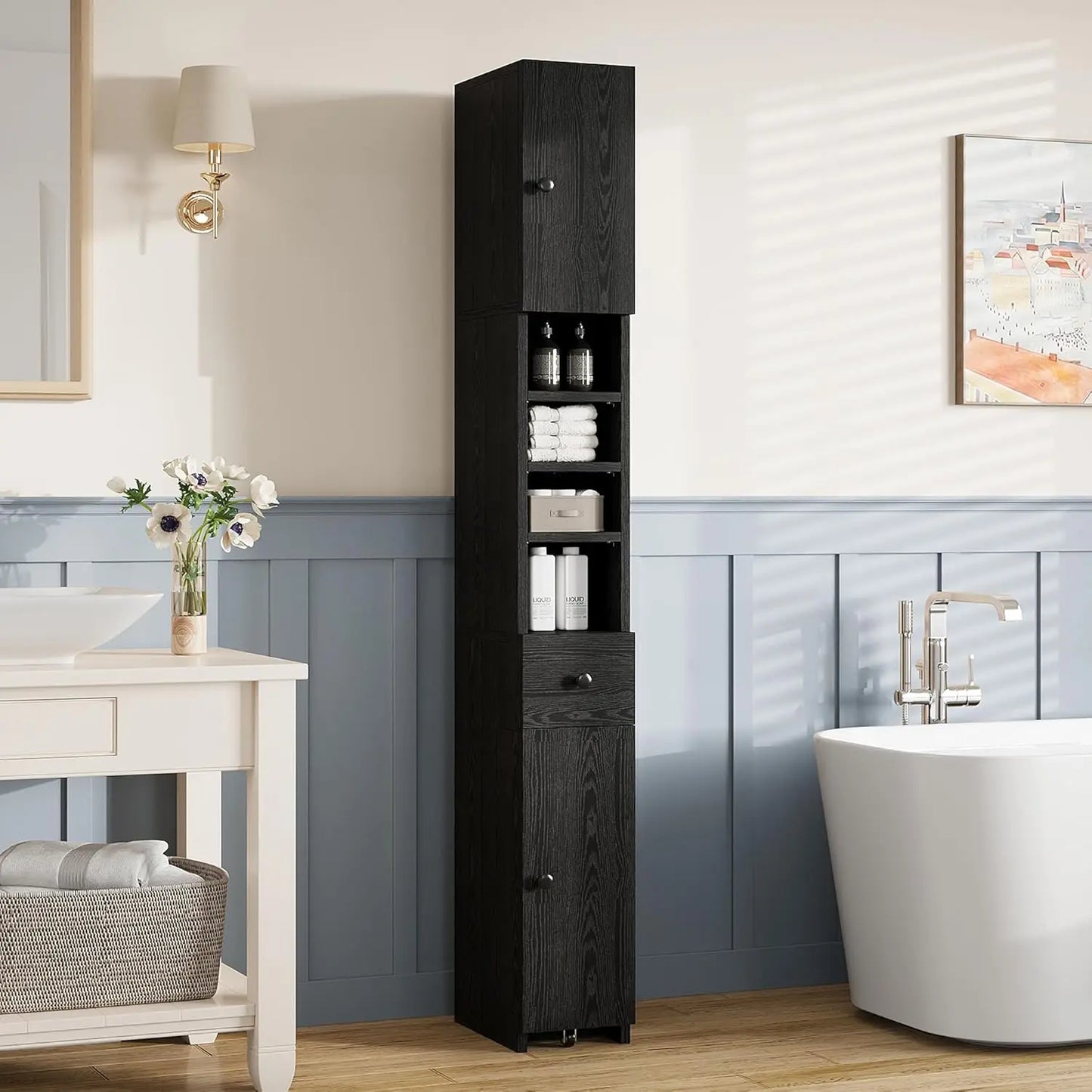IRONCK Bathroom Storage Cabinet With Doors Narrow Design And Adjustable Shelves Solutions