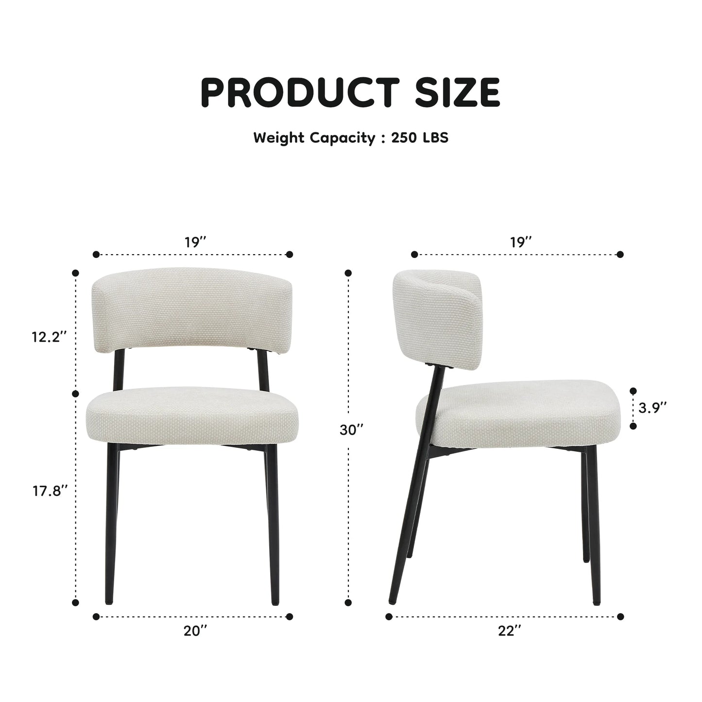 JHK Round Dining Chairs Set of 4 Breathable Fabric Modern Mid Century