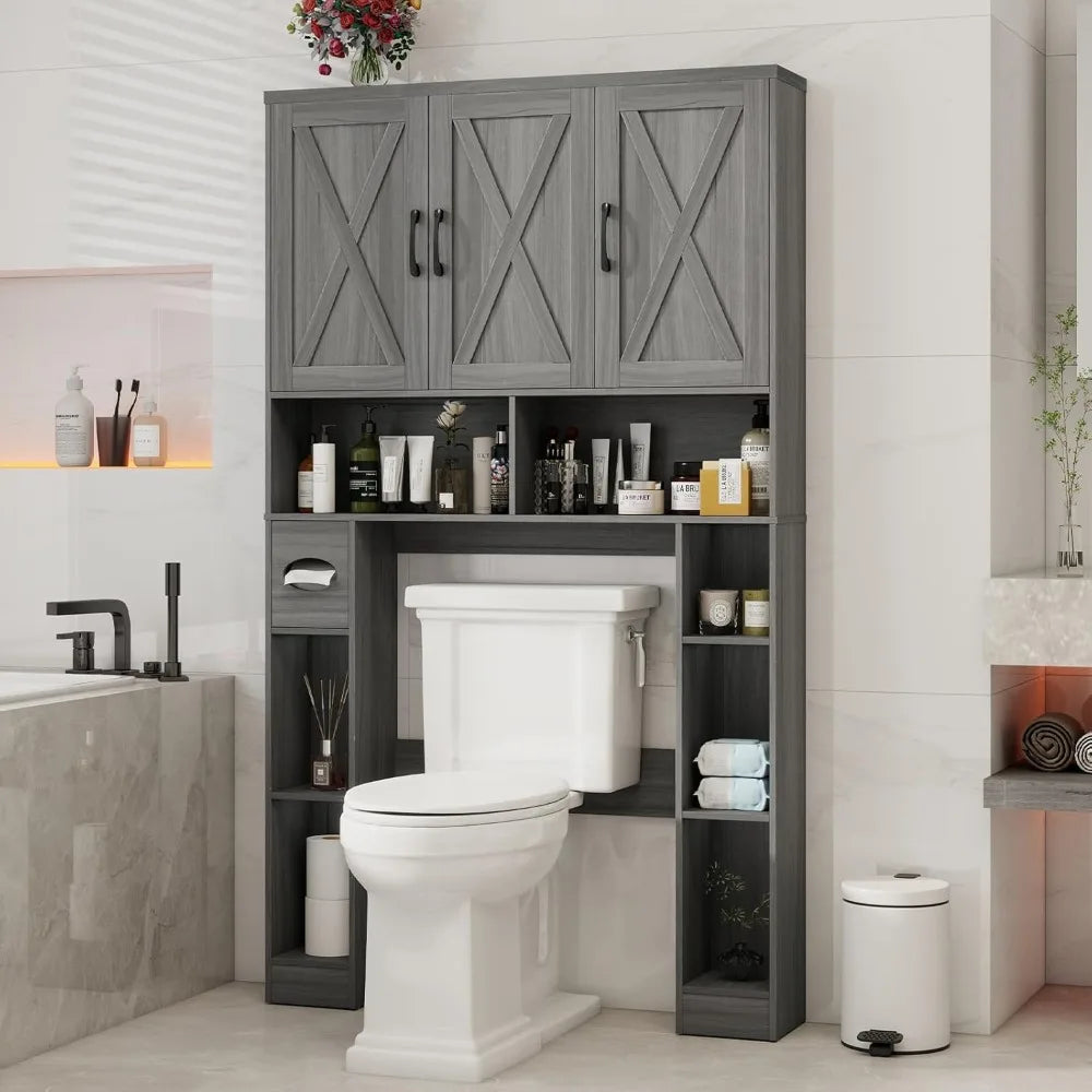 Farmhouse Over Toilet Storage Cabinet Barn Doors Organizer