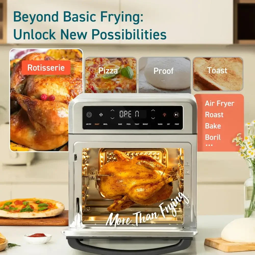 11 In 1 Air Fryer Oven 13Qt Rotisserie Pizza Cooking Functions Dual Layer Cooking Accessories Fast Crispy Results Healthy