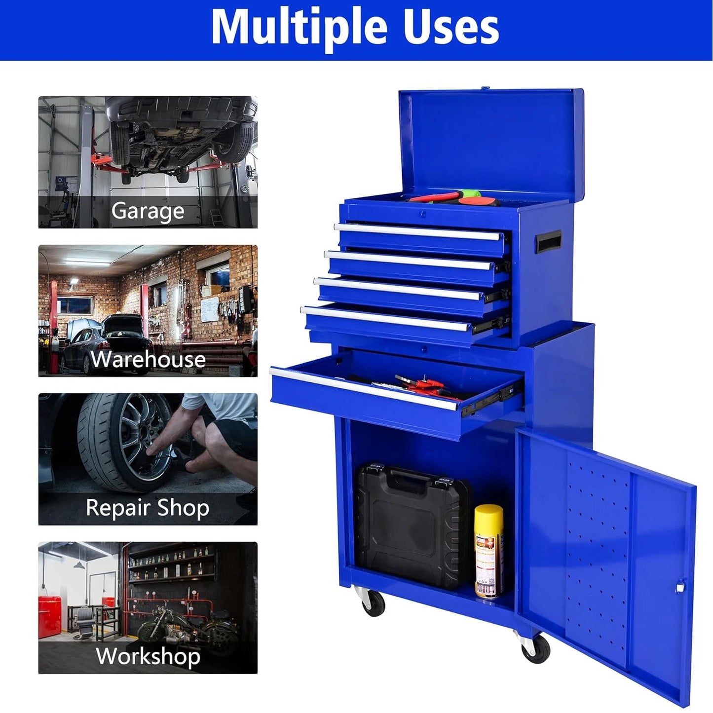 HiMISSH 5 Drawer Rolling Toolbox High Capacity For Garage Workshop