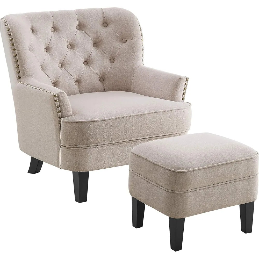 Rosevera Ultramodern Luxuriously Mid Century Upholstered Tufted Chair And Ottoman