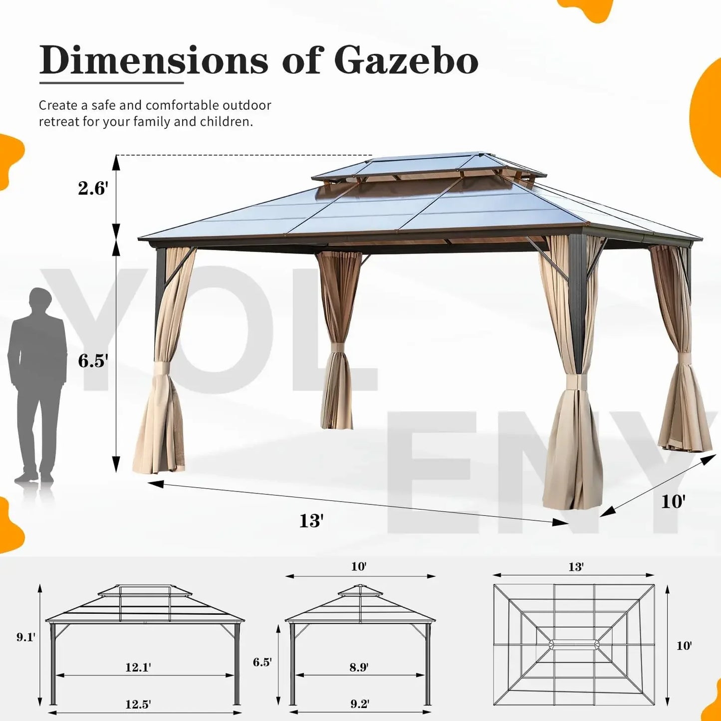 XMSJ Hardtop Gazebo Aluminum Frame With Curtains Netting