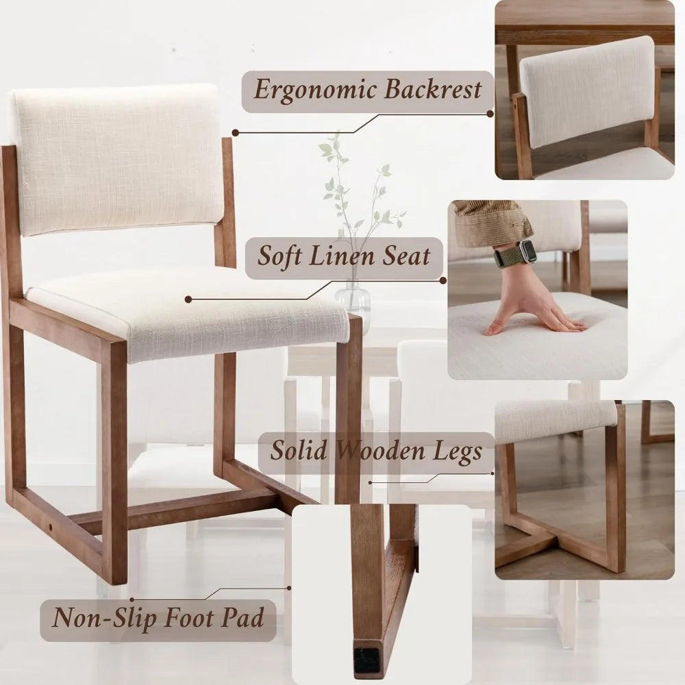 MKDK Mid Century Dining Chairs Set Of 6 Linen Upholstered