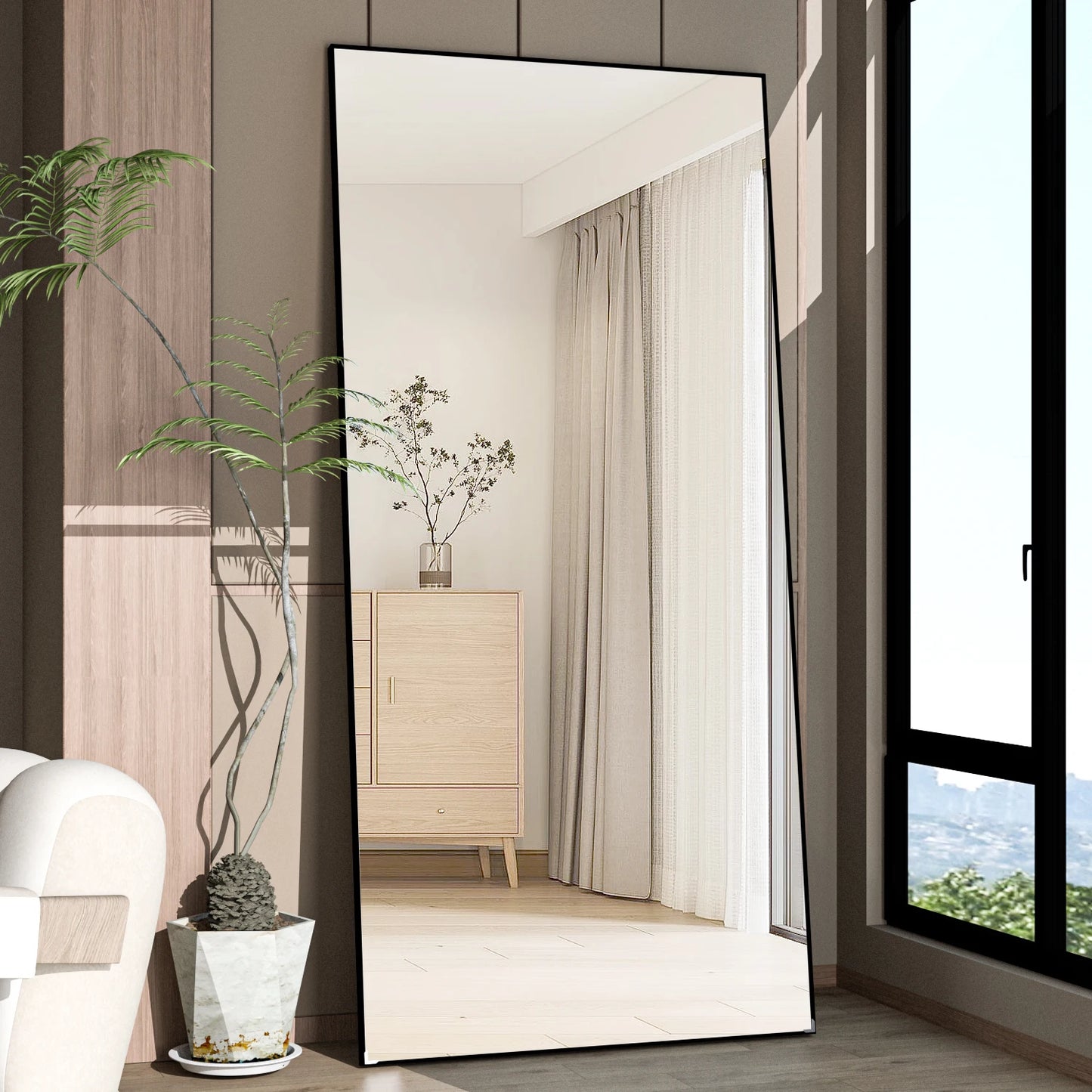 CASSILANDO Floor Standing Mirror Industrial Metal Frame