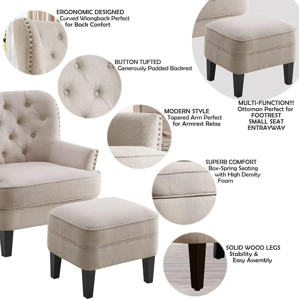 Rosevera Ultramodern Luxuriously Mid Century Upholstered Tufted Chair And Ottoman