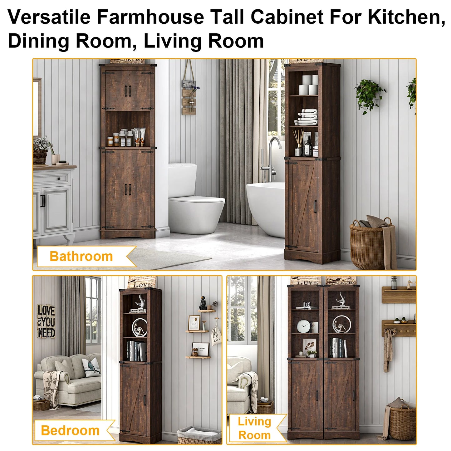 QiaoShiRenHignconcerned Farmhouse Storage Cabinet Barn Door